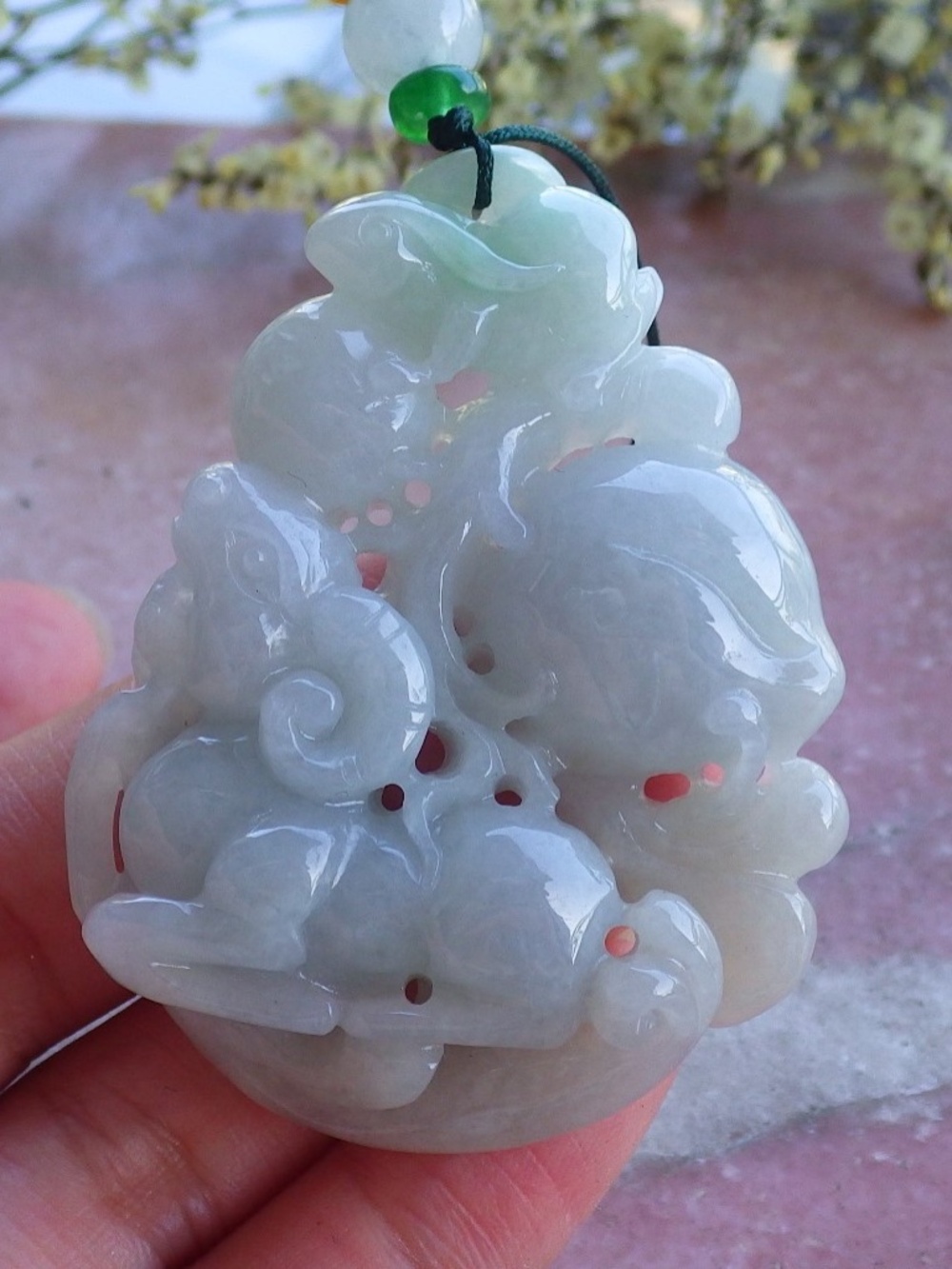 Certified Natural A Jade jadeite Zodiac Rabbit Deer Ruyi Peach Pendant Necklace